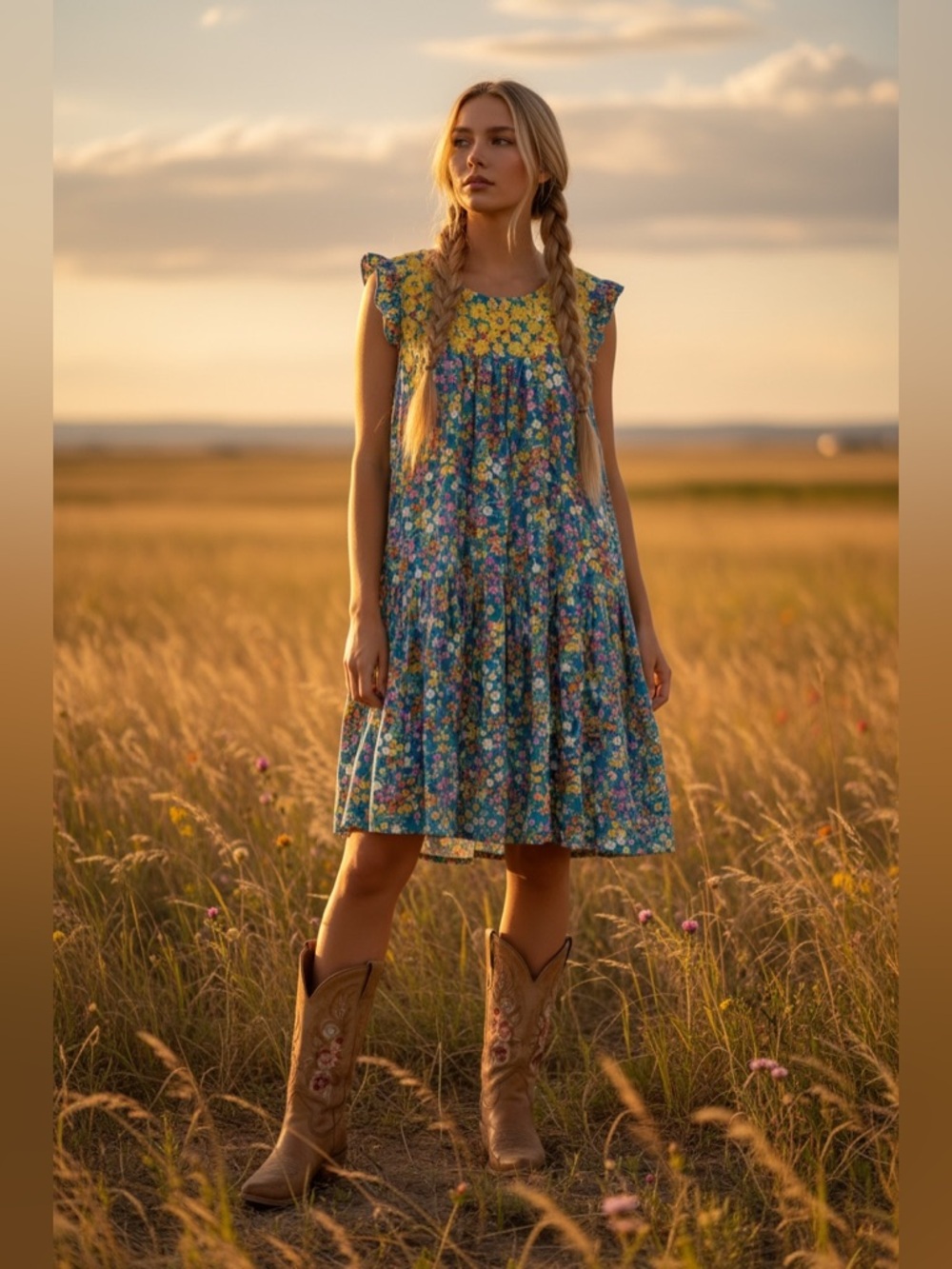 154 • Sandra Embroidered Blue & Yellow Floral Sundress